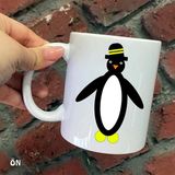 Hediyeci Abla Size Özel Şapkalı Penguen Seramik Baskılı Beyaz Kupa Bardak