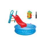 Hediyecik Kaydıraklı Oyun Seti Kolezyum Havuz + 6 Cm 100'Lü Oyun Havuz Topu + Pompa, Mavi