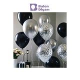 hediyehobihersey 5 Parça Siyah, Gümüş ve Şeffaf Balon Seti – Doğum Günü ve Parti Dekoru 🎈