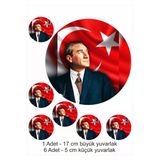 hediyehobihersey Atatürk Bayrak Resimli A4 Boyutunda Yenilebilir Süsü Pasta Kurabiye Şeker Hamuru Kağıt Baskısı
