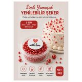 hediyehobihersey İnci Şeker, Yenilebilir Simli Pasta Süsü, Şekerleme, Simli Kırmızı İnci Pasta Şekeri