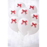 Hediyehobihersey Kırmızı Kurdelalı Balon Seti, Parti Balon Seti, Kırmızı Fiyonklu Balon