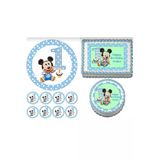 hediyehobihersey Mickey Mouse Baskılı 1 Yaş Resimli Yenilebilir Şeker Kağıt Pasta ve 8 Adet Kurabiye Baskısı