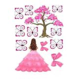 hediyehobihersey Pembe Kız ve Kelebekler Şekerli Kağıda Baskı Yenilebilir Kağıt Pasta Baskısı