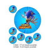 hediyehobihersey Sonic Boom 7 Adet Yuvarlak Yenilebilir Pasta Süsü Kurabiye Cupcake Şeker Hamuru Kağıt Baskısı