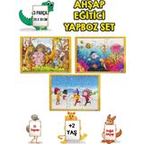 Hediyelen 3 Lü Set Eğitici Ahşap Yapboz Puzzle 12 Parçalı Oyuncak +2 Yaş Hayvanlar - Akvaryum - Çocuklar