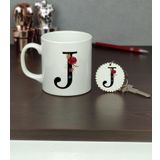 Hediyelen J Harfi Kupa Bardak ve Anahtarlık Set