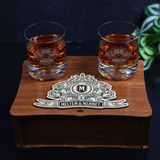 Hediyelerin Efendisi Ahşap Kutulu Vintage Tasarımlı Çiftlere Özel Taşlı & 2'Li Viski Kadehi Seti
