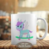 HEDIYELIK-119 Beyaz Kanatlı Sevimli Unicorn Baskılı Kupa Bardak
