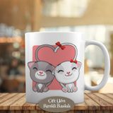 HEDIYELIK-1335-28 Kalpli Bay ve Bayan Mutlu Kedi Kupa Bardak