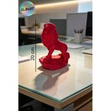 Hediyelik 3 Boyutlu Aslan Figürlü Masa Üstü Biblo Obje (3D Filamet) Ateş Kırmızısı 1 Adet