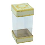 Hediyelik Alt Üst Karton Kapak Krem Gold Varaklı Arası Asetat Kutu (8Cmx8cmx16.5cm)