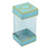 Hediyelik Alt Üst Karton Kapak Mavi Gold Varaklı Arası Asetat Kutu (8Cmx8cmx16.5cm)