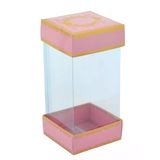 Hediyelik Alt Üst Karton Kapak Pembe Gold Varaklı Arası Asetat Kutu (8Cmx8cmx16.5cm)