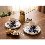 Hediyelik Çiçek Desenli El Yapımı Seramik Hediyelik Türk Kahve Fincanı Espresso –Fincan Seti 2li Set