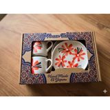 Hediyelik Çiçek Desenli El Yapımı Seramik Türk Kahve Fincanı Espresso – 2li Set Hediyelik