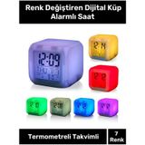 Hediyelik Dekoratif Termometreli Takvimli 7 Renk Değiştiren Dijital Küp Alarmlı Masa Çalar Saat