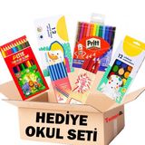Hedıyelık Ilk Okul Setı Kuru Sulu Pastel Kecelı Boya Kalem Kırmız