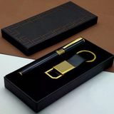 Hediyelik Siyah Kalem Gold Deri Anahtarlık Kutulu Set
