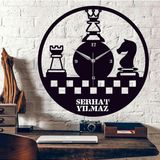 Hediyelikevi Kişiye Özel Satranç Temalı Ahşap Duvar Saati (Yazılacak isim sipariş mesajı ile bildirilir)