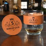 Hediyemen Arkadaşa Şık Taba Deri Kaplama Viski Bardak Seti - Kahverengi - 1 Adet