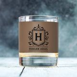 Hediyemen Isim ve Baş Harfli Vizon Deri Kaplı Viski Bardağı