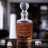 Hediyemen Kişiye Özel Taba Deri Kaplama Viski Şişesi - 750 ml