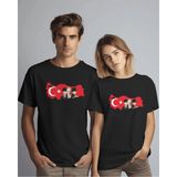 Hediyenza Atatürk ve Türk Bayrağı Türkiye Haritası Tasarımlı Çift T-Shirt - Siyah - S - M