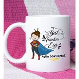 Hediyenza Best Teacher Ever Öğretmenler Günü Hediye Kupa Bardak Hediye - Beyaz