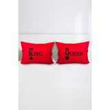 Hediyenza King Quenn Çift Kişilik Harfli Dekoratif Yastık Kılıfı 50X70 cm Kırmızı - 50 x 70 cm
