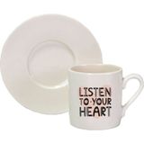 Hediyenza Listen To Your Heart Iskandinav Desen Baskılı Türk Kahve Fincanı 1 Adet - Beyaz