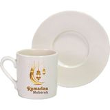 Hediyenza Ramadan Mubarek Gold 2 Ramadan Kareem Hadia Finjan Qahwa Tasarım Baskılı Türk Kahve Fincanı 1 Adet - Beyaz