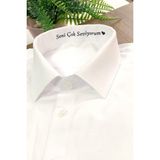 Hediyenza Seni Seviyorum Baskılı Sevgililer Günü Hediye Erkek Beyaz Slim Fit Gömlek - XL