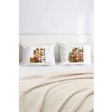 Hediyenza Sonbahar Gnomes Pumpkin Fall Pamuklu Çift Kişilik 50x70 cm Yastık Kılıfı Seti