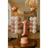 hediyeofisi Rose Gold Konsepti 1 Yaş Doğum Günü Seti Rakam Ve Yıldız Folyo Balon Banner Ve 24 Adet Balon Ve Pul