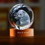 Hediyesahibi Isme Özel Ahşap Panda Kristal Cam Küre 6cm