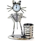 Hediyesahibi Metal Saatli Kalemlik 17x12 Cm Şık Tasarım ile Ofis ve Okul İçin Kullanım