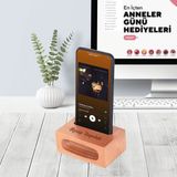 Hediyesec Isme Özel Ses Yükseltici Ahşap Telefon Standı - Kahverengi
