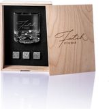 Hediyesepeti İmza Tasarımlı Ahşap Kutulu Chicago Viski Bardağı 250 ml Şeffaf Cam Tek Parça