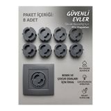 hediyesepetinde 8'li Paket Gri Renk Bebek Güvenlik Priz Kapağı - Çocuk Kilidi Koruyucu Set