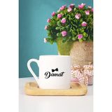 Hedizu Damat Hediye Türk Kahvesi Fincanı Ahşap Altlıklı - 1 Adet - 70 ml - Beyaz