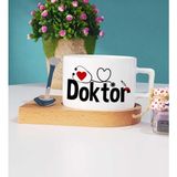Hedizu Doktora Hediye Ahşap Altlıklı Fincan - 1 Adet - 130 ml - Beyaz