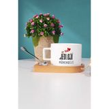 Hedizu En Tatlı Jeoloji Mühendisi Hediye Ahşap Altlıklı Fincan - 1 Adet - 130 ml - Beyaz