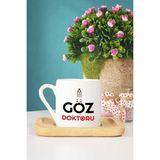 Hedizu Göz Doktoru Hediye Türk Kahvesi Fincanı Ahşap Altlıklı - 1 Adet - 70 ml - Beyaz