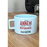 Hedizu Kişiye Özel Annem Birtanemsin Pastel Fincan Mavi Doğum Günü Hediyesi