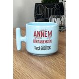 Hedizu Kişiye Özel Annem Birtanemsin Pastel T Kulplu Kupa Bardak Mavi Doğum Günü Hediyesi