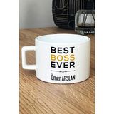 Hedizu Kişiye Özel Best Boss Ever Lüks Fincan Beyaz Patrona Doğum Günü Hediyesi