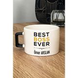 Hedizu Kişiye Özel Best Boss Ever Lüks Fincan Siyah Patrona Doğum Günü Hediyesi