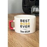 Hedizu Kişiye Özel Best Boss Ever Lüks Fincan Turuncu Patrona Doğum Günü Hediyesi