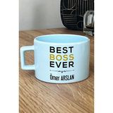 Hedizu Kişiye Özel Best Boss Ever Pastel Fincan Mavi Patrona Doğum Günü Hediyesi